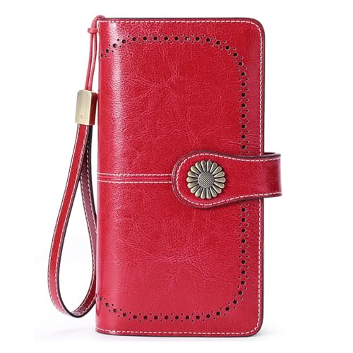 Damen Geldbörse Modische Einfache Lange Groß Vintage Leder Geldbörsen Frauen Kreditkartenhalter RFID Brieftasche Leder Portmonee mit Fächern Abnehmbarer Handschlaufe Mehreren Kartenfächern(J) von Generisch