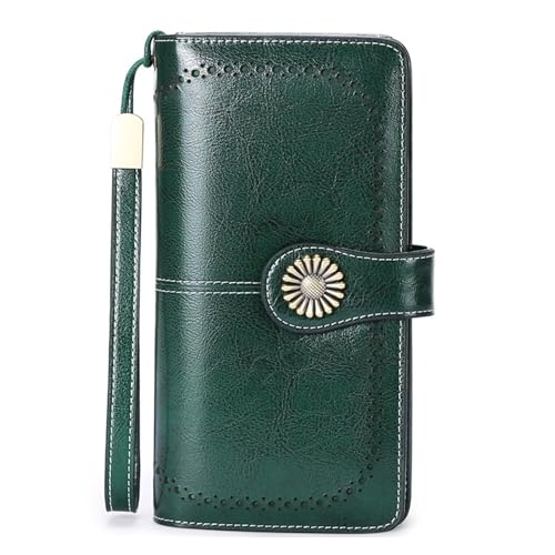 Damen Geldbörse Modische Einfache Lange Groß Vintage Leder Geldbörsen Frauen Kreditkartenhalter RFID Brieftasche Leder Portmonee mit Fächern Abnehmbarer Handschlaufe Mehreren Kartenfächern(K) von Generisch