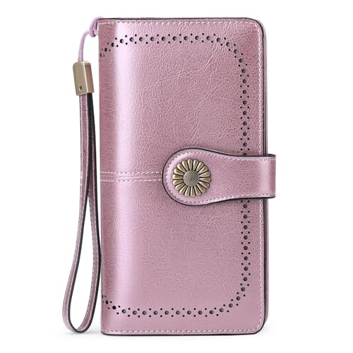 Damen Geldbörse Modische Einfache Lange Groß Vintage Leder Geldbörsen Frauen Kreditkartenhalter RFID Brieftasche Leder Portmonee mit Fächern Abnehmbarer Handschlaufe Mehreren Kartenfächern(O) von Generisch