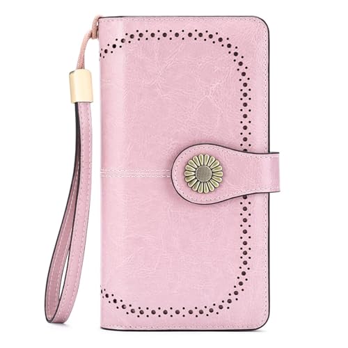 Damen Geldbörse Modische Einfache Lange Groß Vintage Leder Geldbörsen Frauen Kreditkartenhalter RFID Brieftasche Leder Portmonee mit Fächern Abnehmbarer Handschlaufe Mehreren Kartenfächern(P) von Generisch