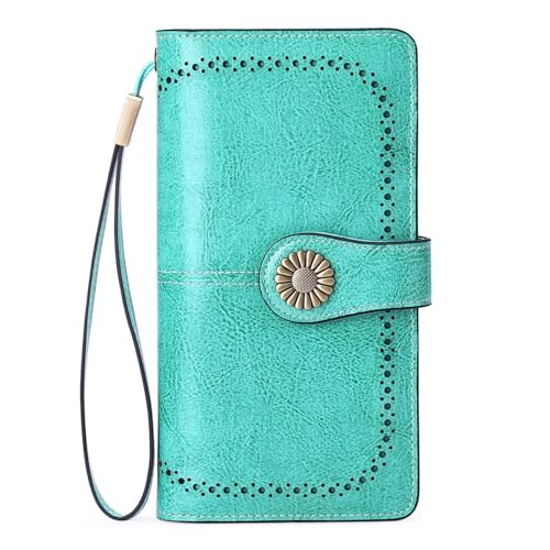 Damen Geldbörse Modische Einfache Lange Groß Vintage Leder Geldbörsen Frauen Kreditkartenhalter RFID Brieftasche Leder Portmonee mit Fächern Abnehmbarer Handschlaufe Mehreren Kartenfächern(Q) von Generisch