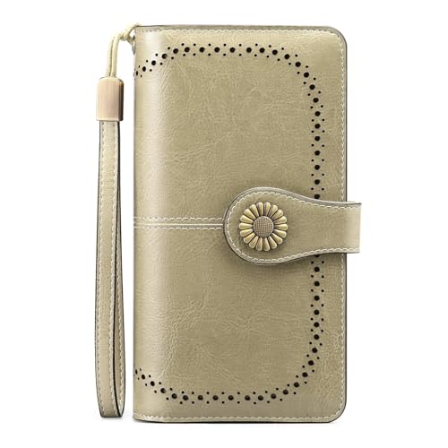 Damen Geldbörse Modische Einfache Lange Groß Vintage Leder Geldbörsen Frauen Kreditkartenhalter RFID Brieftasche Leder Portmonee mit Fächern Abnehmbarer Handschlaufe Mehreren Kartenfächern(R) von Generisch