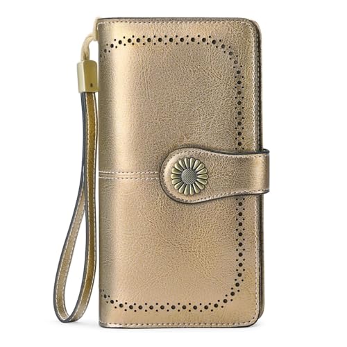 Damen Geldbörse Modische Einfache Lange Groß Vintage Leder Geldbörsen Frauen Kreditkartenhalter RFID Brieftasche Leder Portmonee mit Fächern Abnehmbarer Handschlaufe Mehreren Kartenfächern(S) von Generisch