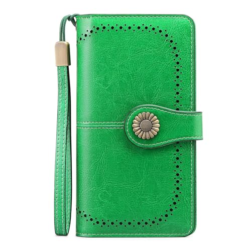 Damen Geldbörse Modische Einfache Lange Groß Vintage Leder Geldbörsen Frauen Kreditkartenhalter RFID Brieftasche Leder Portmonee mit Fächern Abnehmbarer Handschlaufe Mehreren Kartenfächern(V) von Generisch