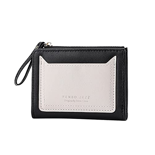 Damen-Geldbörse aus Leder, modisch, kurze Geldbörse, einfarbig, mit Reißverschluss, mehrere Kartenfächer, Clutch, Note 10, Plus, Schwarz , Einheitsgröße von Generisch