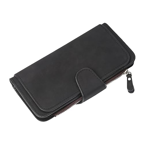 Damen-Geldbörse aus Leder, zweifach gefaltet, Clutch, Kartenhalter, Geldbörse, Organizer, mehrfarbig, Kartenposition, Handy-Tasche in Hülle, Schwarz , Einheitsgröße von Generisch