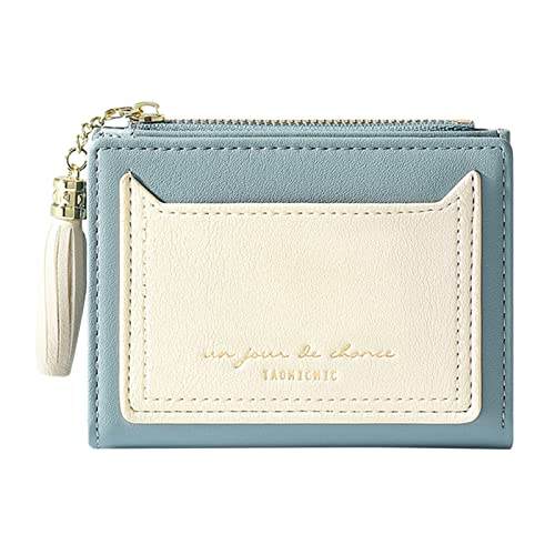 Damen-Geldbörse mit Briefdruck, Reißverschluss, kurz, zweifach gefaltet, mehrere Karten, Handtasche mit Geldbörse, blau, Einheitsgröße von Generisch