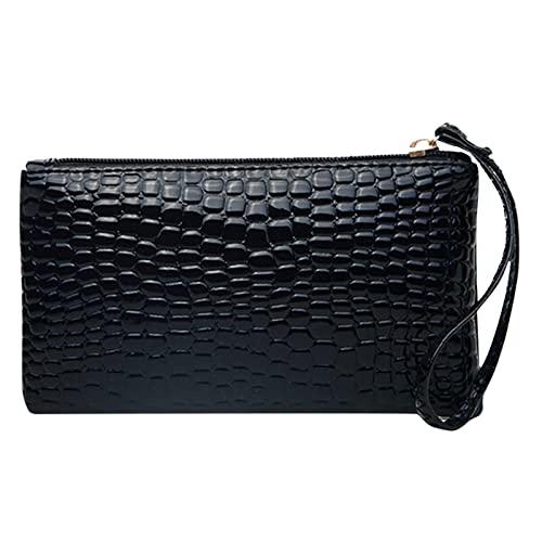 Damen Geldbörse mit Reißverschluss, lange Geldbörse, Handgelenktasche, Clutch, Geldbörse, gesteppt, Schwarz , Einheitsgröße von Generisch
