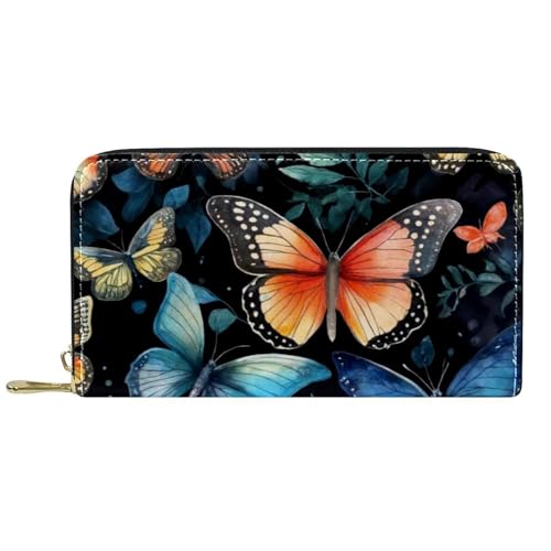 Damen-Geldbörse mit Reißverschluss und Handy-Clutch, Aquarell-Schmetterling-Muster, Reise-Geldbörse, Leder, Clutch, Kartenhalter, Organizer, Handgelenke, mehrfarbig, Einheitsgröße von Generisch