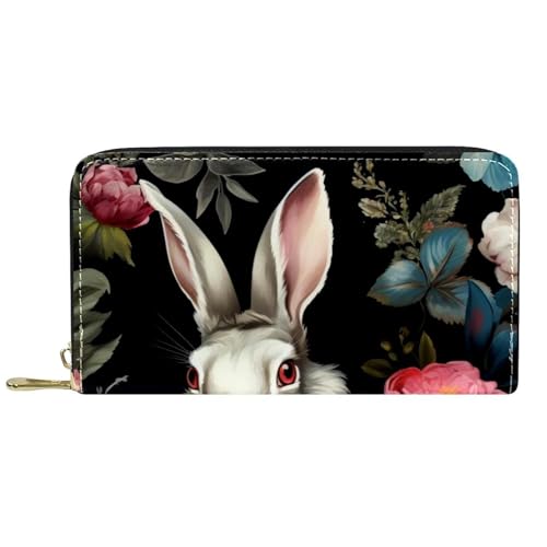 Damen-Geldbörse mit Reißverschluss und Handy-Clutch, Blumen, Kaninchen, Reise-Geldbörse, Leder, Clutch, Kartenhalter, Organizer, Handgelenke, mehrfarbig, Einheitsgröße von Generisch
