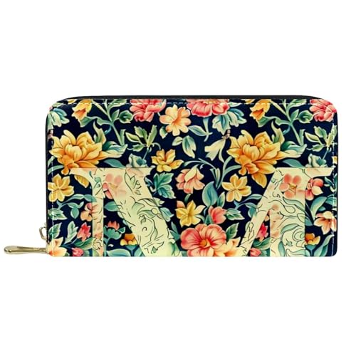 Damen-Geldbörse mit Reißverschluss und Handy-Clutch, Blumen-Buchstabe "M", Reise-Geldbörse, Leder, Clutch, Kartenhalter, Organizer, Handgelenke, mehrfarbig, Einheitsgröße von Generisch