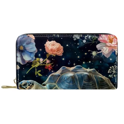 Damen-Geldbörse mit Reißverschluss und Handy-Clutch, Blumen und Schildkröte, Reise-Geldbörse, Leder, Clutch, Kartenhalter, Organizer, Handgelenke, mehrfarbig, Einheitsgröße von Generisch