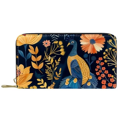 Damen-Geldbörse mit Reißverschluss und Handy-Clutch, Blumenblätter, Pfau, Reise-Geldbörse, Leder, Clutch, Kartenhalter, Organizer, Handgelenke, mehrfarbig, Einheitsgröße von Generisch