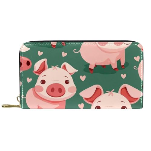 Damen-Geldbörse mit Reißverschluss und Handy-Clutch, Cartoon-Design, rosa Schwein, Reise-Geldbörse, Leder, Clutch, Kartenhalter, Organizer, Handgelenke, Geldbörsen, mehrfarbig, Einheitsgröße von Generisch