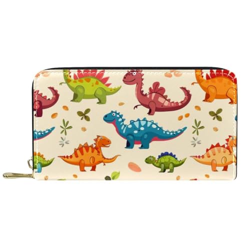 Damen-Geldbörse mit Reißverschluss und Handy-Clutch, Cartoon-Dinosaurier-Druck, Reise-Geldbörse, Leder, Clutch, Kartenhalter, Organizer, Handgelenke, mehrfarbig, Einheitsgröße von Generisch