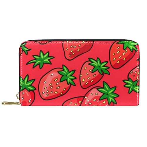 Damen-Geldbörse mit Reißverschluss und Handy-Clutch, Cartoon-Erdbeere, Reise-Geldbörse, Leder, Clutch, Kartenhalter, Organizer, Handgelenke, mehrfarbig, Einheitsgröße von Generisch