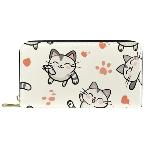 Damen-Geldbörse mit Reißverschluss und Handy-Clutch, Cartoon-Glückliche Katze, Reise-Geldbörse, Leder, Clutch, Kartenhalter, Organizer, Armbänder, Geldbörsen, mehrfarbig, Einheitsgröße von Generisch