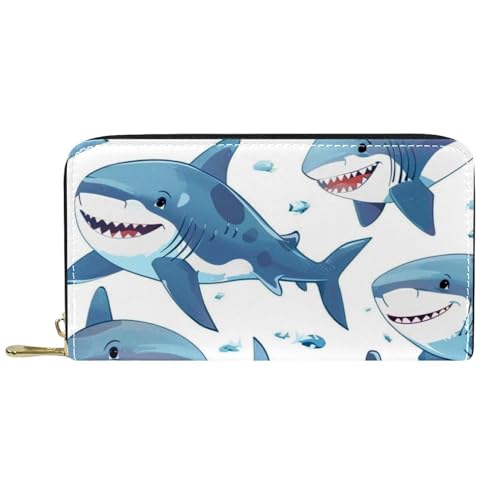 Damen-Geldbörse mit Reißverschluss und Handy-Clutch, Cartoon-Haifisch-Muster, Reise-Geldbörse, Leder, Clutch, Kartenhalter, Organizer, Handgelenke, mehrfarbig, Einheitsgröße von Generisch
