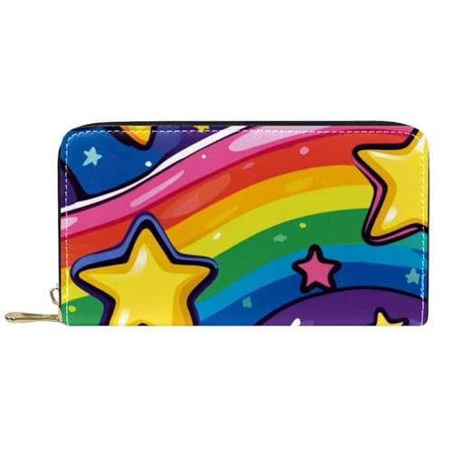 Damen-Geldbörse mit Reißverschluss und Handy-Clutch, Cartoon-Regenbogen-Stern, Reise-Geldbörse, Leder, Clutch, Kartenhalter, Organizer, Handgelenke, Geldbörsen, mehrfarbig, Einheitsgröße von Generisch