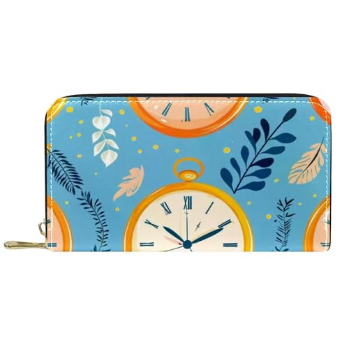 Damen-Geldbörse mit Reißverschluss und Handy-Clutch, Cartoon-Uhr-Muster, Reise-Geldbörse, Leder, Clutch, Kartenhalter, Organizer, Handgelenke, mehrfarbig, Einheitsgröße von Generisch