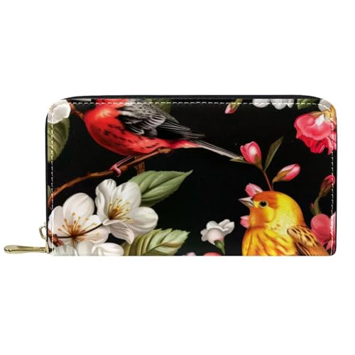 Damen-Geldbörse mit Reißverschluss und Handy-Clutch, Frühlingsblumen und Vogel, Reise-Geldbörse, Leder, Clutch, Kartenhalter, Organizer, Handgelenke, mehrfarbig, Einheitsgröße von Generisch