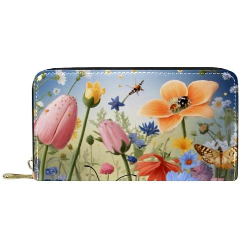 Damen-Geldbörse mit Reißverschluss und Handy-Clutch, Marienkäfer-Blumen, Reise-Geldbörse, Leder, Clutch, Kartenhalter, Organizer, Handgelenke, mehrfarbig, Einheitsgröße von Generisch