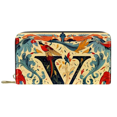 Damen-Geldbörse mit Reißverschluss und Handy-Clutch, Retro-Vogel-Buchstabe "Y", Reise-Geldbörse, Leder, Clutch, Kartenhalter, Organizer, Handgelenke, mehrfarbig, Einheitsgröße von Generisch