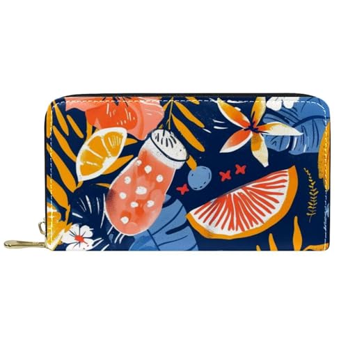 Damen-Geldbörse mit Reißverschluss und Handy-Clutch, Sommer, tropischer Obstdruck, Reise-Geldbörse, Leder, Clutch, Kartenhalter, Organizer, Handgelenke, mehrfarbig, Einheitsgröße von Generisch