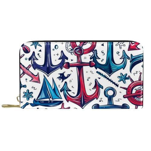 Damen-Geldbörse mit Reißverschluss und Handy-Clutch, Sommer-Anker-Handräder, Reise-Geldbörse, Leder, Clutch, Kartenhalter, Organizer, Handgelenke, mehrfarbig, Einheitsgröße von Generisch