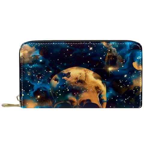 Damen-Geldbörse mit Reißverschluss und Handy-Clutch, Sternenhimmel, Totenkopf, Reise-Geldbörse, Leder, Clutch, Kartenhalter, Organizer, Handgelenke, mehrfarbig, Einheitsgröße von Generisch