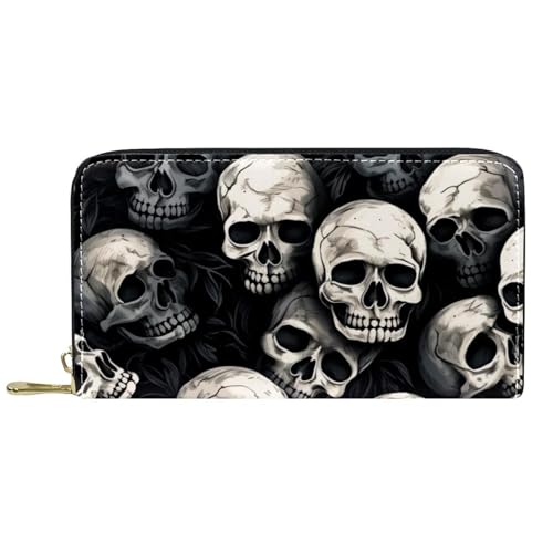 Damen-Geldbörse mit Reißverschluss und Handy-Clutch, Totenkopf-Motiv, Reise-Geldbörse, Leder, Clutch, Kartenhalter, Organizer, Handgelenke, Geldbörsen, mehrfarbig, Einheitsgröße von Generisch