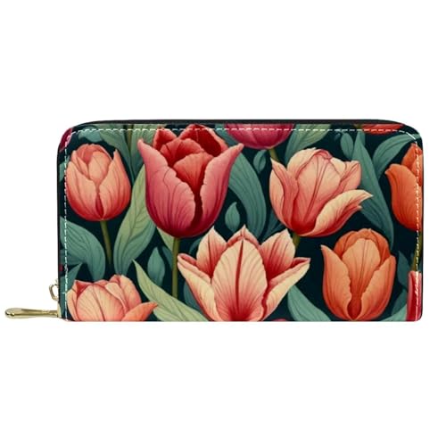 Damen-Geldbörse mit Reißverschluss und Handy-Clutch, Tulpenmuster, Reise-Geldbörse, Leder, Clutch, Kartenhalter, Organizer, Handgelenke, mehrfarbig, Einheitsgröße von Generisch