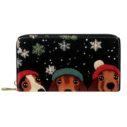 Damen-Geldbörse mit Reißverschluss und Handy-Clutch, Weihnachts-Dackel, Reise-Geldbörse, Leder, Clutch, Kartenhalter, Organizer, Handgelenke, mehrfarbig, Einheitsgröße von Generisch