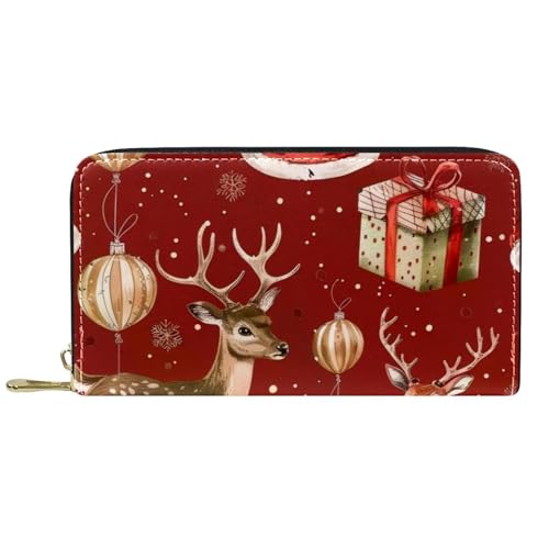 Damen-Geldbörse mit Reißverschluss und Handy-Clutch, Weihnachts-Elch, Weihnachtsmann, Reise-Geldbörse, Leder, Clutch, Kartenhalter, Organizer, Handgelenke, mehrfarbig, Einheitsgröße von Generisch