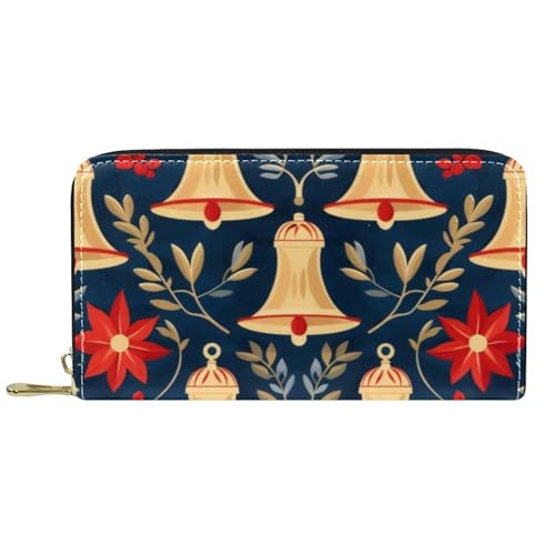 Damen-Geldbörse mit Reißverschluss und Handy-Clutch, Weihnachts-Retro-Glocke, Reise-Geldbörse, Leder, Clutch, Kartenhalter, Organizer, Handgelenke, mehrfarbig, Einheitsgröße von Generisch