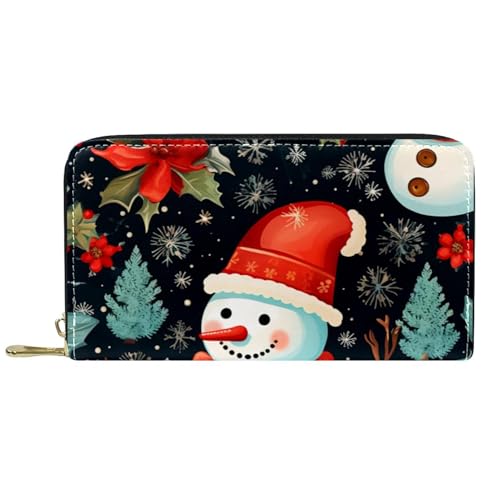 Damen-Geldbörse mit Reißverschluss und Handy-Clutch, Weihnachts-Schneemann, Reise-Geldbörse, Leder, Clutch, Kartenhalter, Organizer, Handgelenke, mehrfarbig, Einheitsgröße von Generisch