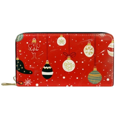 Damen-Geldbörse mit Reißverschluss und Handy-Clutch, Weihnachtsglocke, roter Hintergrund, Reise-Geldbörse, Leder, Clutch, Kartenhalter, Organizer, Handgelenke, mehrfarbig, Einheitsgröße von Generisch