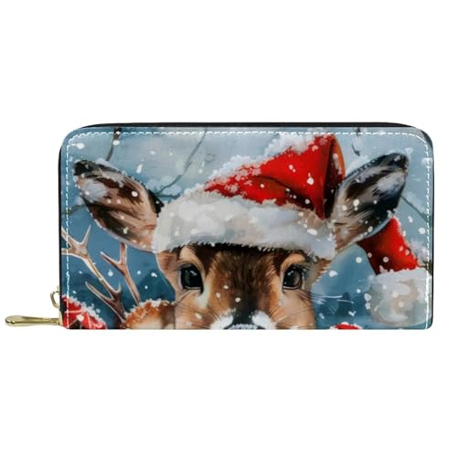 Damen-Geldbörse mit Reißverschluss und Handy-Clutch, Winter, Weihnachten, Hirsch, Reise-Geldbörse, Leder, Clutch, Kartenhalter, Organizer, Handgelenke, mehrfarbig, Einheitsgröße von Generisch