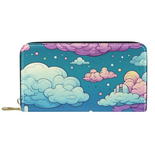 Damen-Geldbörse mit Reißverschluss und Handy-Clutch, Wolkenstadt-Muster, Reise-Geldbörse, Leder, Clutch, Kartenhalter, Organizer, Handgelenke, mehrfarbig, Einheitsgröße von Generisch
