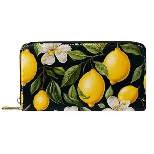 Damen-Geldbörse mit Reißverschluss und Handy-Clutch, Zitronenblumen, Blätter, Reise-Geldbörse, Leder, Clutch, Kartenhalter, Organizer, Handgelenke, mehrfarbig, Einheitsgröße von Generisch