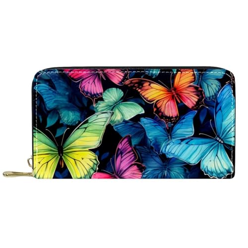 Damen-Geldbörse mit Reißverschluss und Handy-Clutch, ausgefallener farbiger Schmetterling, Reise-Geldbörse, Leder, Clutch, Kartenhalter, Organizer, Handgelenke, mehrfarbig, Einheitsgröße von Generisch
