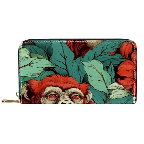 Damen-Geldbörse mit Reißverschluss und Handy-Clutch, bedruckter Affe, Reise-Geldbörse, Leder, Clutch, Kartenhalter, Organizer, Handgelenke, mehrfarbig, Einheitsgröße von Generisch