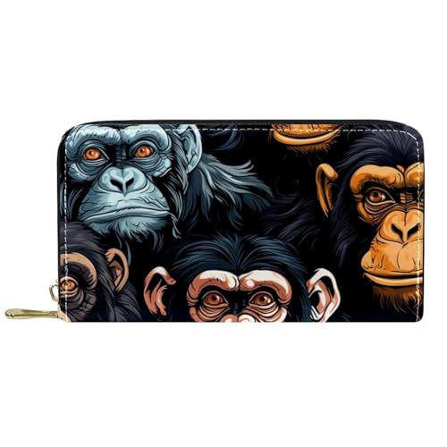 Damen-Geldbörse mit Reißverschluss und Handy-Clutch, bedruckter Affe M, Reise-Geldbörse, Leder, Clutch, Kartenhalter, Organizer, Handgelenke, mehrfarbig, Einheitsgröße von Generisch