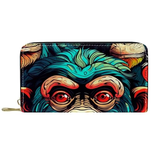 Damen-Geldbörse mit Reißverschluss und Handy-Clutch, bedruckter Affe Q, Reise-Geldbörse, Leder, Clutch, Kartenhalter, Organizer, Handgelenke, mehrfarbig, Einheitsgröße von Generisch