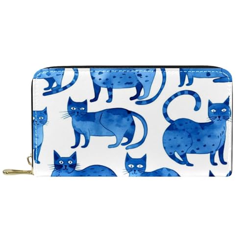 Damen-Geldbörse mit Reißverschluss und Handy-Clutch, blaue Katzen, Reise-Geldbörse, Leder, Clutch, Kartenhalter, Organizer, Handgelenke, mehrfarbig, Einheitsgröße von Generisch