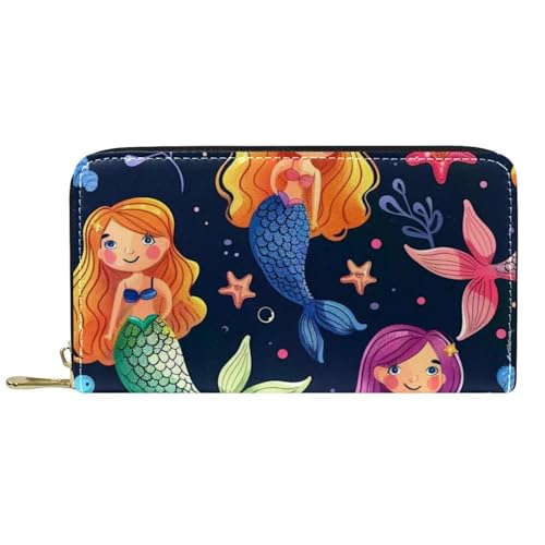 Damen-Geldbörse mit Reißverschluss und Handy-Clutch, bunte Cartoon-Meerjungfrau, Reise-Geldbörse, Leder, Clutch, Kartenhalter, Organizer, Handgelenke, mehrfarbig, Einheitsgröße von Generisch