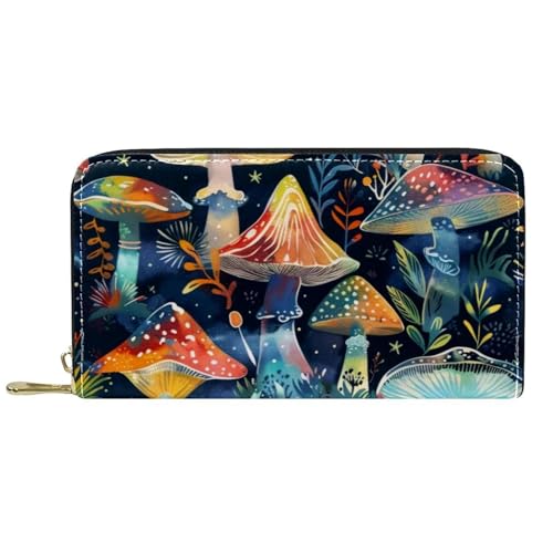 Damen-Geldbörse mit Reißverschluss und Handy-Clutch, buntes Pilz, Reise-Geldbörse, Leder, Clutch, Kartenhalter, Organizer, Handgelenke, mehrfarbig, Einheitsgröße von Generisch