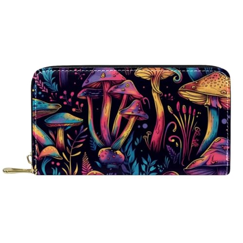 Damen-Geldbörse mit Reißverschluss und Handy-Clutch, buntes Pilz-Druck, Reise-Geldbörse, Leder, Clutch, Kartenhalter, Organizer, Handgelenke, mehrfarbig, Einheitsgröße von Generisch