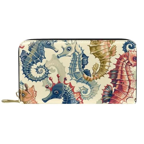 Damen-Geldbörse mit Reißverschluss und Handy-Clutch, buntes Seepferdchen-Druck, Reise-Geldbörse, Leder, Clutch, Kartenhalter, Organizer, Handgelenke, mehrfarbig, Einheitsgröße von Generisch