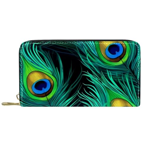 Damen-Geldbörse mit Reißverschluss und Handy-Clutch, fünf grüne Pfauenfedern, Reise-Geldbörse, Leder, Clutch, Kartenhalter, Organizer, Handgelenke, mehrfarbig, Einheitsgröße von Generisch
